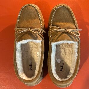 My Slippers moccasins, size 10. Like new, worn once around the house.